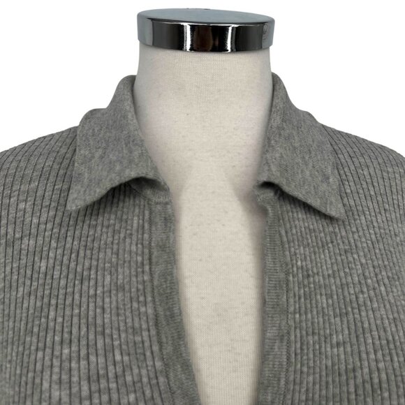 Paige Catarina Ribbed Collared Fitted Sweater Chromium Gray Size Large - Picture 3 of 12